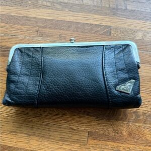 Roxy Black Leather Clutch with Silver Accents
